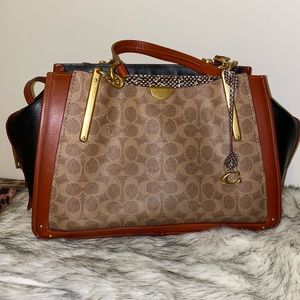 COACH Dreamer Canvas Satchel Bag with Snakeskin